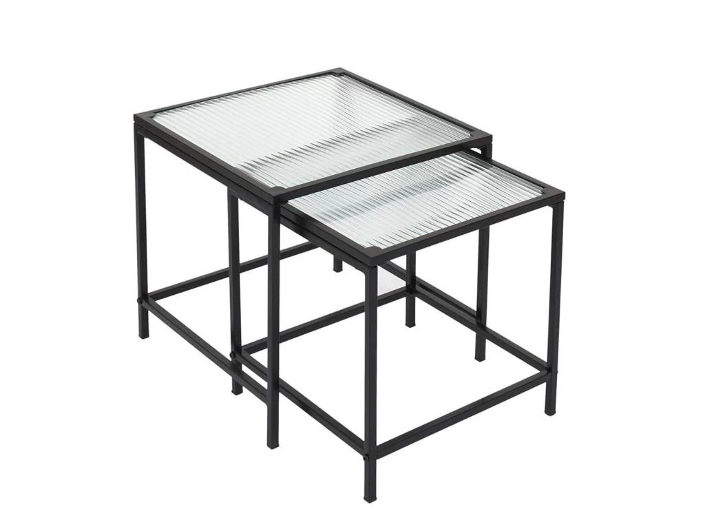 GLASSI - Tables Gigognes Noires Plateau En Verre Texturé – Image 2