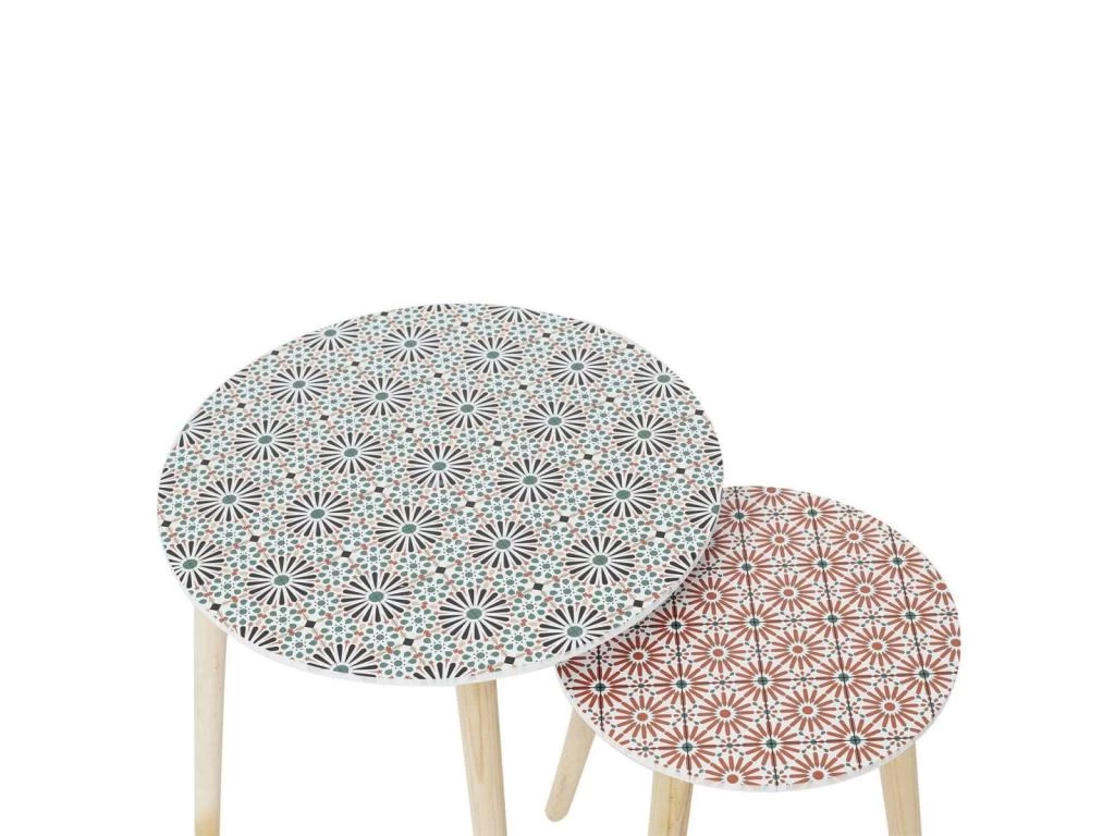 DISSA - Lot De 2 Tables Gigognes Motifs Floraux Pieds Bois – Image 2
