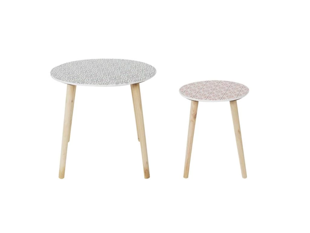 DISSA - Lot De 2 Tables Gigognes Motifs Floraux Pieds Bois – Image 4