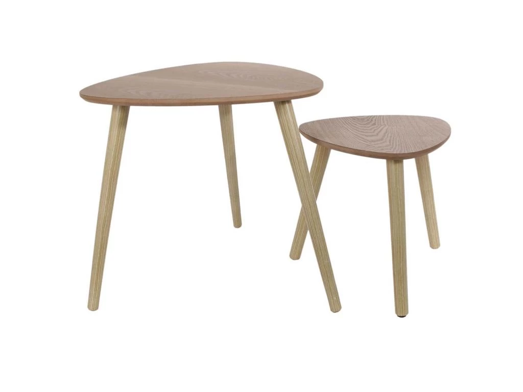 BRUNA - Lot De 2 Tables Gigognes Triangulaires Effet Bois