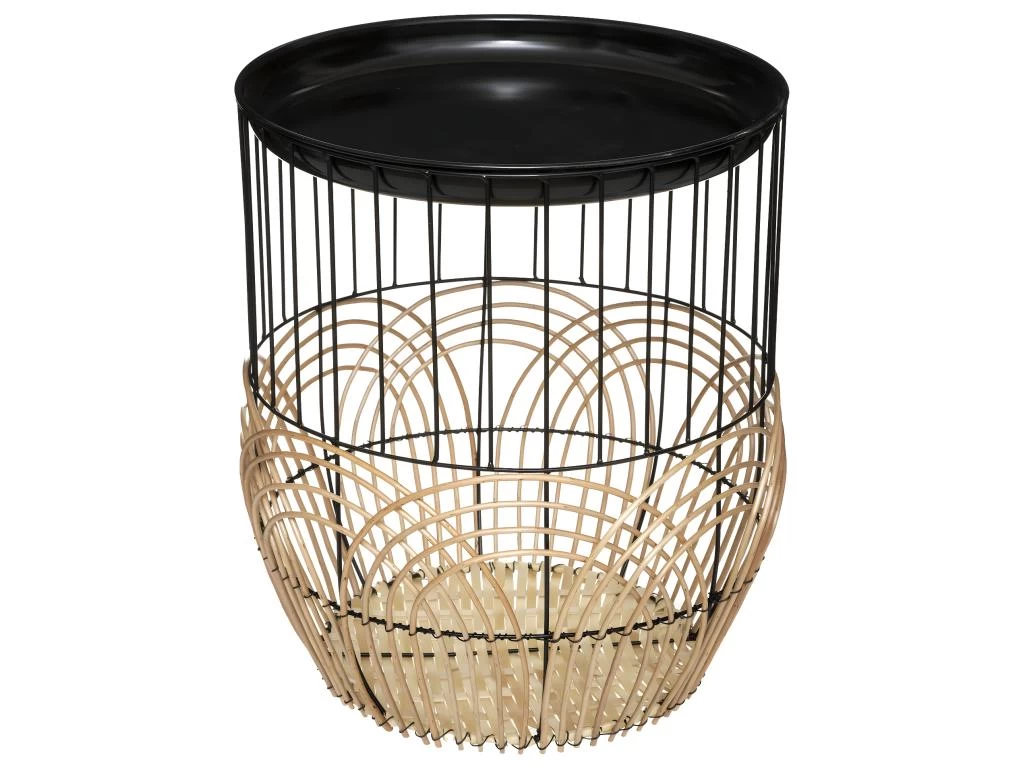 Lot De 2 Tables D'appoint Gigognes En Métal Noir Et Rotin – Image 2