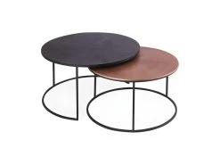 Table Basse Gigogne Ronde En Métal Bicolore Collection LIVOS. Meuble Style Industriel