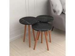 Lot De 3 Tables D'appoint Herrljunga Trépied Marbre Noir [en.casa]