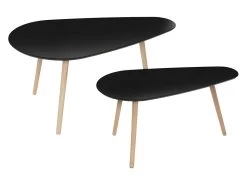 Lot De 2 Tables Basses Gigogne En Bois Noir Et Pieds En Bois D'Hévéa