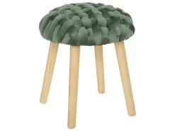Tabouret Pied En Bois Et Assise Tricot Velours Vert Jade
