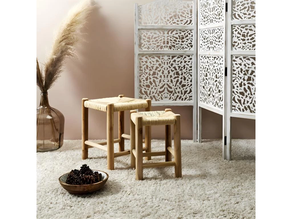 PRISIO - Tabourets Gigognes Tressés En Bois De Paulownia – Image 2