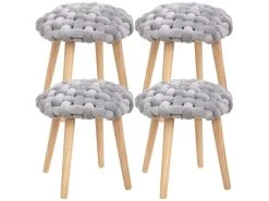 4x Tabourets De Tissus Tricotado, Couleur Jaune. 39x39x43
